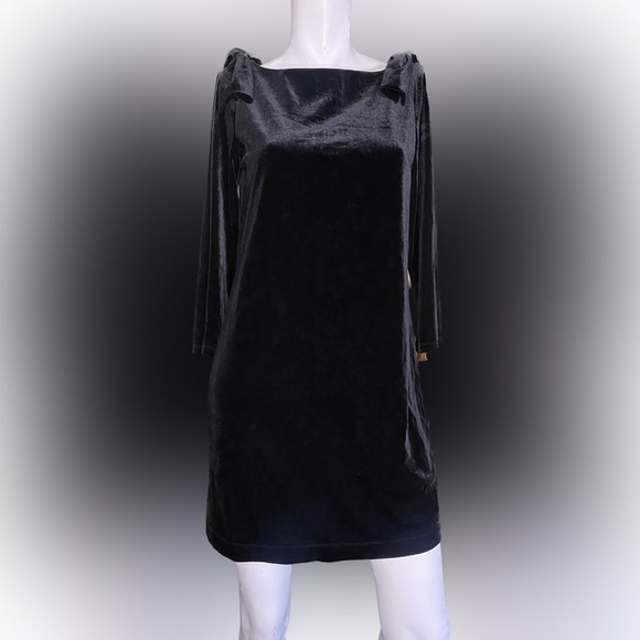 New French connection mini black velvet bow dress cocktail mod classic beauty - Picture 3 of 9